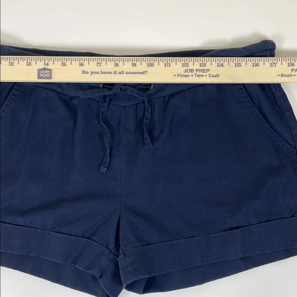 ROUTE 66 Junior 13/14 Navy Blue‎ Linen Blend Drawstring Mini Shorts Y2K Preppy - Picture 3 of 8